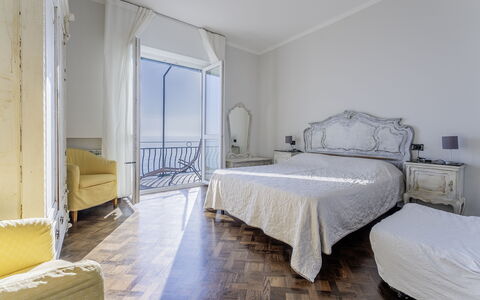 Breath-taking Portofino Promontory Seaview: Bedroom, Bed Sheet, Bedding, Floor, Bed, Linens, Apartment, Sea, Bed Frame, Ocean