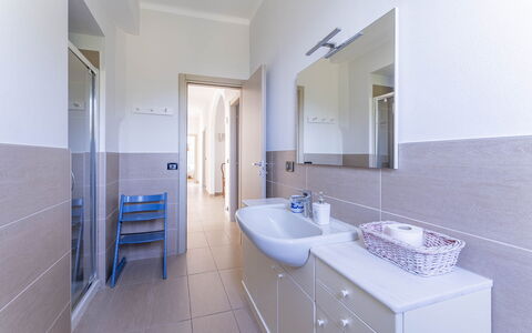 Breath-taking Portofino Promontory Seaview: Flooring, Floor, Interior Design, Plumbing Fixture, Ceiling, Tap, Sink, Room, Bathroom, Plumbing