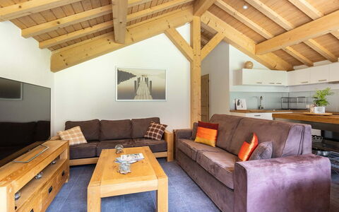Chalet Ponturin: Interior Design, Furniture, Wood, Flooring, Ceiling, Floor, Room, Couch, Living Room, Hardwood