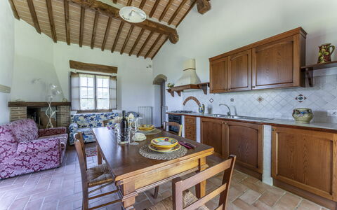 Marcigliana Cottage, Pool, Radicondoli: Furniture, Property, Cabinetry, Countertop, Building, Table, Wood, Window, Couch, Interior Design