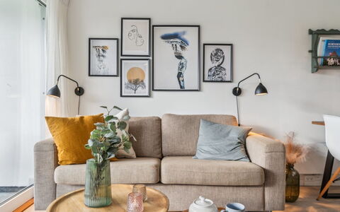 Jesper - 350M from the Sea: Furniture, Interior Design, Couch, Wall, Flooring, Living Room, Wood, Room, Picture Frame, Home