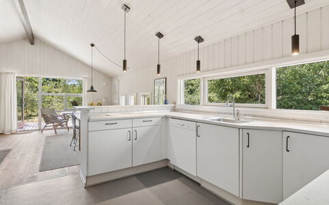 Aimo - 300M from the Sea: Kitchen, Countertop, Flooring, Interior Design, Wood, Ceiling, Floor, Sink, Cabinetry, Light Fixture