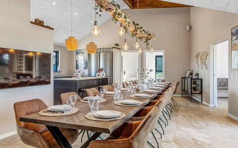 Sönke - 4Km from the Sea: Furniture, Interior Design, Flooring, Wood, Ceiling, Light Fixture, Kitchen & Dining Room Table, Table, Dining Room, Chandelier