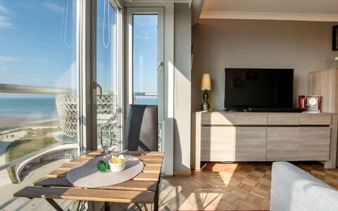Ravenna 902 with Seaview: Furniture, Building, Property, Table, Azure, Comfort, Wood, Shade, Architecture, Water