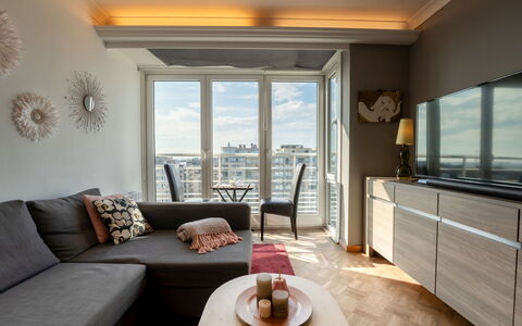 Ravenna 902 with Seaview: Furniture, Property, Couch, Window, Cabinetry, Lighting, Table, Wood, Interior Design, Architecture