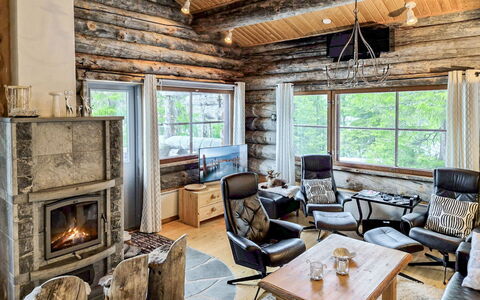 Villa Rokova: Wood, Furniture, Cottage, Home, Ceiling, Living Room, Log Cabin, Hardwood, Wood Flooring, Chair