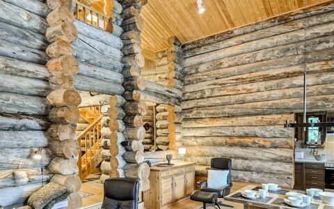 Villa Rokova: Wood, Ceiling, Interior Design, Flooring, Room, Cottage, Log Cabin, Natural Material, Beam, Living Room