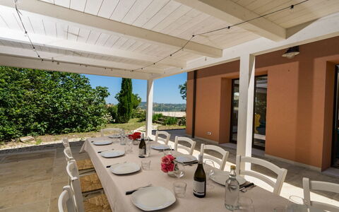 Relais Tenuta Santori: Plant, Property, Furniture, Table, Chair, Tableware, Shade, Interior Design, Building, Wood