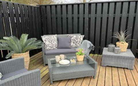 Elvin - 2Km from the Sea: Furniture, Outdoor Furniture, Flowerpot, Hardwood, Deck, Wood Stain, Patio, Cushion, Houseplant, Garden