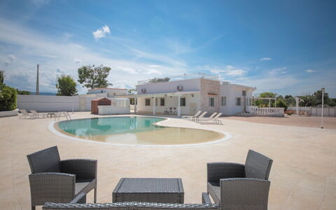 Villa Azzurra Seaview In Monopoli, Puglia: Water, Sky, Cloud, Property, Building, Swimming Pool, Shade, Tree, Outdoor Furniture, Leisure