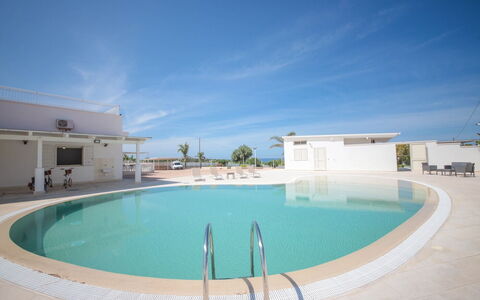 Villa Azzurra Seaview In Monopoli, Puglia: Water, Sky, Property, Swimming Pool, Azure, Building, Shade, Body Of Water, Leisure, Aqua