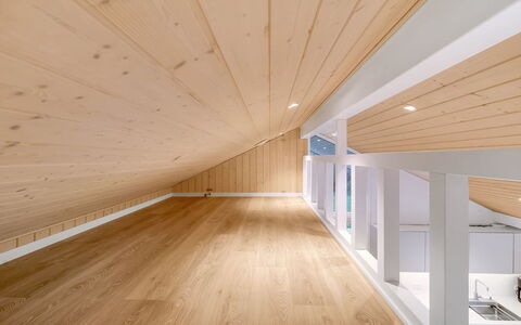 Corina - 850M to the Fjord: Flooring, Interior Design, Wood, Floor, Stairs, Ceiling, Wood Stain, Wood Flooring, Hardwood, Handrail