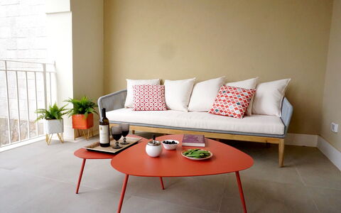 Apartments In Villa Selva, Locorotondo, Puglia: Table, Furniture, Couch, Plant, Comfort, Wood, Rectangle, Pillow, Interior Design, Living Room