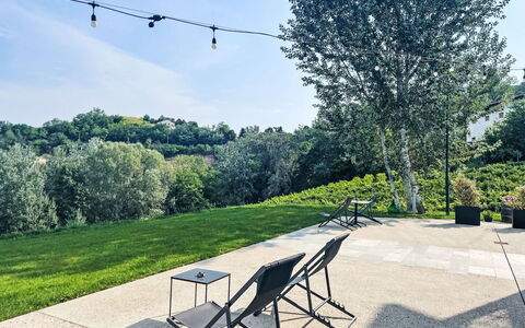 Tenuta Bricco San Giorgio: Plant, Sky, Cloud, Leaf, Nature, Tree, Natural Landscape, Shade, Outdoor Furniture, Grass