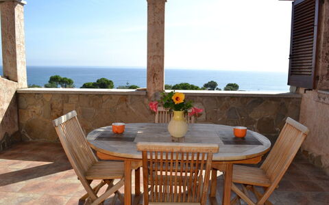 Villino Trilocale Apartments Seaside: Furniture, Outdoor Furniture, Table, Wood, Chair, Outdoor Table, Floor, Kitchen & Dining Room Table, Coffee Table, Sea