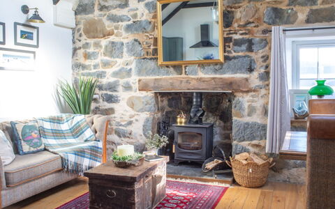 The Cottage: Furniture, Wall, Wood, Interior Design, Flooring, Hearth, Stone Wall, Living Room, Home, Floor