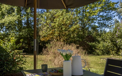 Gjorgjija - 50M from the Sea: Furniture, Outdoor Furniture, Chair, Table, Outdoor Table, Umbrella, Land Lot, Shade, Kitchen & Dining Room Table, Garden