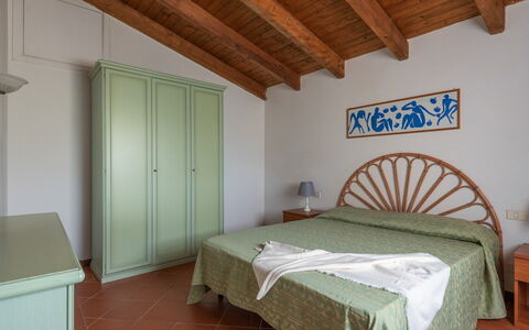 Villetta Mare Blu With Pool, Country Village, Stin: Bedroom, Interior Design, Flooring, Bed, Floor, Furniture, Bed Sheet, Bedding, Bed Frame, Room