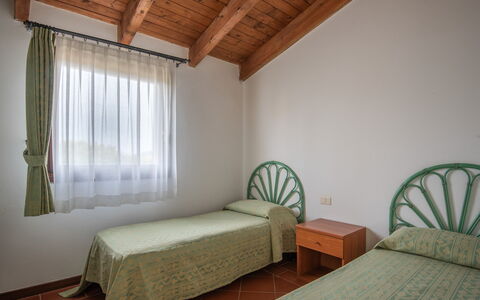 Villetta Mare Blu With Pool, Country Village, Stin: Interior Design, Wood, Floor, Flooring, Ceiling, Bed, Bedroom, Furniture, Room, Bed Sheet
