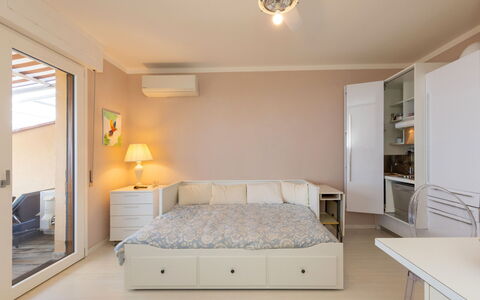 Castiglioncello 230: Furniture, Interior Design, Bed, Bedroom, Wall, Floor, Flooring, Ceiling, Room, Wood