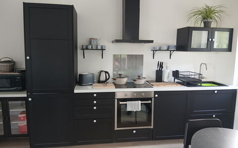 Villa dei Sogni: Kitchen Appliance, Kitchen, Cabinetry, Countertop, Major Appliance, Flooring, Interior Design, Furniture, Home Appliance, Kitchen Stove