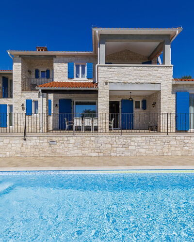 Babudri: Blue, Facade, Residential Area, Home, Composite Material, Estate, Door, Villa, Mansion, Swimming Pool
