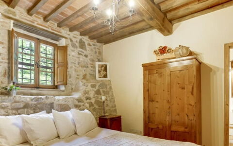 Mulino della Frateria: Furniture, Wood, Interior Design, Ceiling, Flooring, Bed, Bedroom, Floor, Room, Bedding