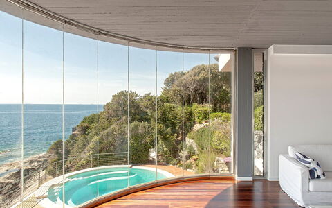 Villa Baia al Mare: Interior Design, Floor, Glass, Wood Stain, Shade, Daylighting, Eco Hotel, Hardwood, Swimming Pool, Balcony