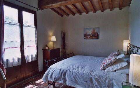 Podere della Madonna Villa: Furniture, Wall, Bedroom, Bed, Wood, Interior Design, Flooring, Floor, Bed Sheet, Bedding
