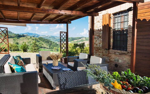 Cascina Tabia: Furniture, Outdoor Furniture, Chair, Table, Outdoor Table, Kitchen & Dining Room Table, Porch, Patio, Eco Hotel, Restaurant