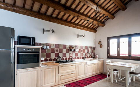 Villa Eroica: Interior Design, Kitchen, Flooring, Furniture, Wood, Floor, Ceiling, Countertop, Cabinetry, Kitchen Appliance
