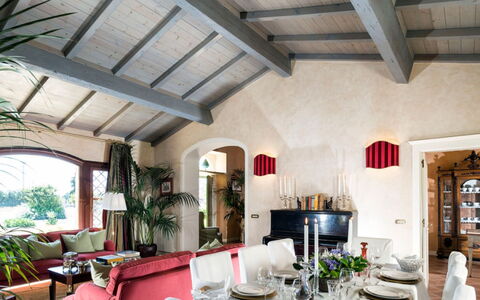 Villa del Sirio: Interior Design, Furniture, Ceiling, Flooring, Home, Lighting, Table, Chair, Floor, Living Room