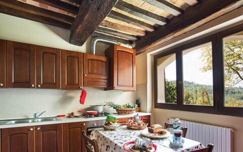 Cascina Arcangelo: Kitchen, Interior Design, Furniture, Countertop, Kitchen Appliance, Room, Major Appliance, Kitchen & Dining Room Table, Ceiling, Cabinetry