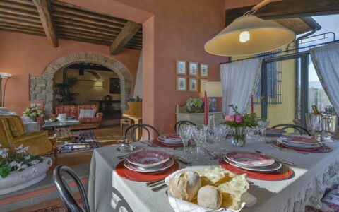 Villa Lucente: Furniture, Interior Design, Wall, Chair, Table, Dining Room, Kitchen & Dining Room Table, Flooring, Room, Lighting