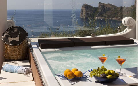Villa Nerano: Furniture, Plumbing Fixture, Apartment, Jacuzzi, Bathtub, Resort, Chair, Houseplant, Living Room