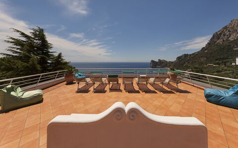 Villa Nerano: Furniture, Table, Chair, Resort, Sea, Apartment, Kitchen & Dining Room Table, Ocean, Coffee Table, Coast