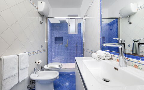 Villa Flora: Blue, Plumbing Fixture, Flooring, Interior Design, Floor, Bathroom, Sink, Tap, Plumbing, Room