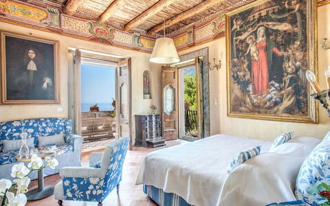 Villa Positano: Furniture, Interior Design, Sea, Bedroom, Chair, Linens, Coast, Bed, Resort, Hotel