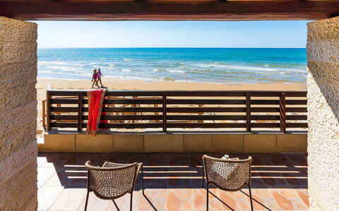 Casa sul Mare: Wood, Furniture, Outdoor Furniture, Shade, Sea, Wood Stain, Hardwood, Beach, Ocean, Balcony