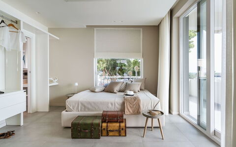 Villa del Faro: Furniture, Interior Design, Flooring, Floor, Wall, Bed, Bedroom, Wood, Ceiling, Home