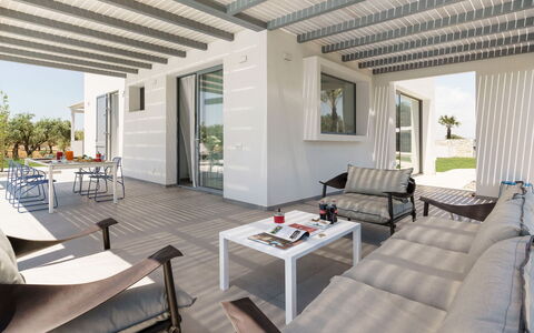 Villa Marzamemi: Home, Architecture, Furniture, Apartment, Chair, Shade, Outdoor Furniture, Estate, Balcony, Kitchen & Dining Room Table