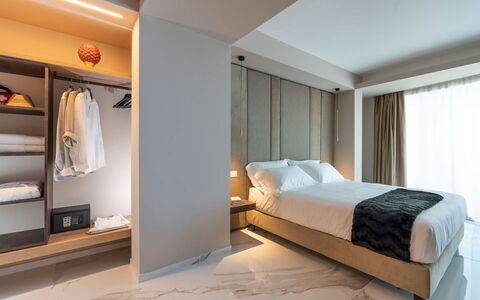Villa Taormina- Baya Bella: Interior Design, Flooring, Floor, Wood, Furniture, Bedroom, Ceiling, Lighting, Room, Bed