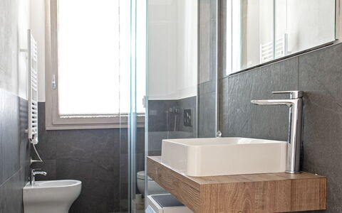 Vistamare: Bathroom, Interior Design, Plumbing Fixture, Flooring, Wall, Floor, Bathroom Sink, Sink, Mirror, Tap