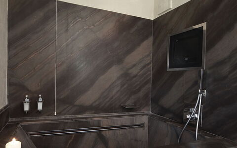 Tenuta le Selve: Plumbing Fixture, Interior Design, Flooring, Tap, Floor, Plumbing, Bathtub, Home, Bathroom, Sink