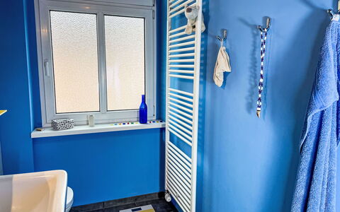Regenbogen: Blue, Floor, Flooring, Plumbing Fixture, Plumbing, Paint, Bathroom, Window Covering, Window Blind