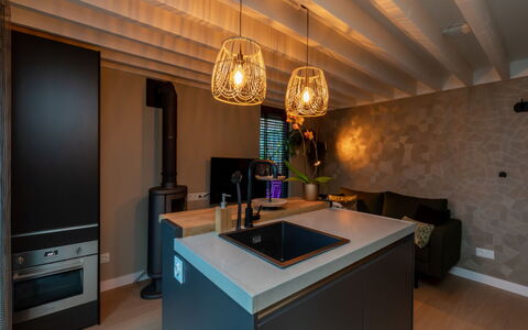 Bon Zoutelande: Interior Design, Furniture, Wood, Flooring, Light Fixture, Ceiling, Countertop, Floor, Lighting, Kitchen