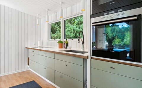 Sylvie - 400M from the Sea: Flooring, Interior Design, Wood, Kitchen, Countertop, Kitchen Appliance, Floor, Cabinetry, Ceiling, Major Appliance