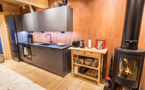Kelokaltiokylän Maja 22: Flooring, Wood, Kitchen Appliance, Kitchen, Interior Design, Major Appliance, Floor, Furniture, Wood Flooring, Countertop