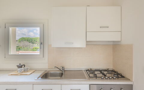 Baia Bianca Apartments Sardinia: Kitchen, Countertop, Kitchen Appliance, Major Appliance, Kitchen Sink, Interior Design, Cabinetry, Home, Kitchen Stove, Stove
