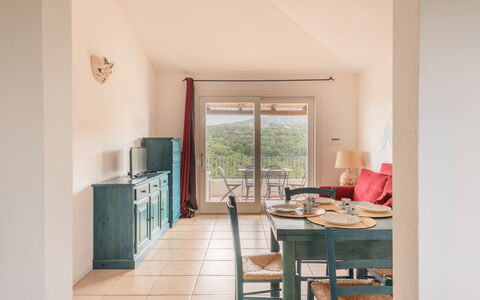 Baia Bianca Apartments Sardinia: Furniture, Interior Design, Table, Flooring, Kitchen & Dining Room Table, Chair, Ceiling, Room, Wood Stain, Dining Room